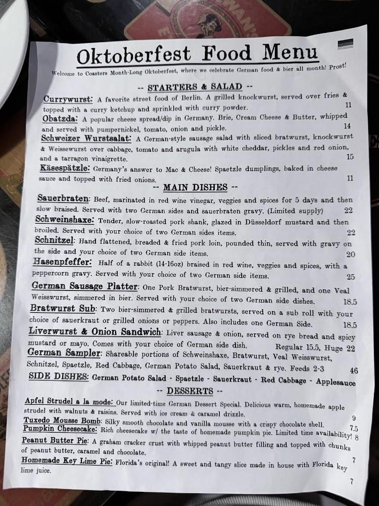 Coasters Pub & Biergarten. Menu image 3